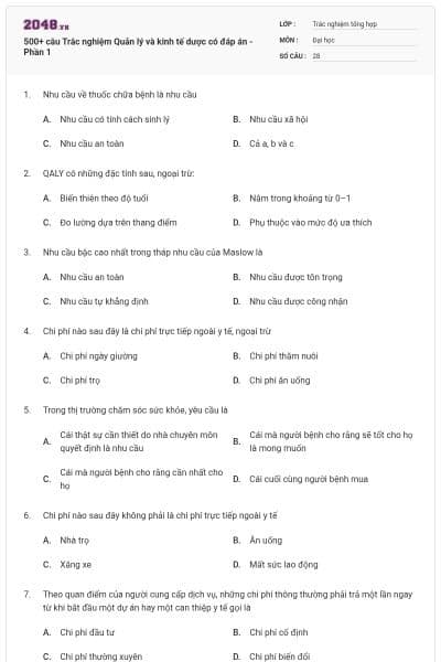 500+ câu Trắc nghiệm Quản lý và kinh tế dược có đáp án - Phần 1