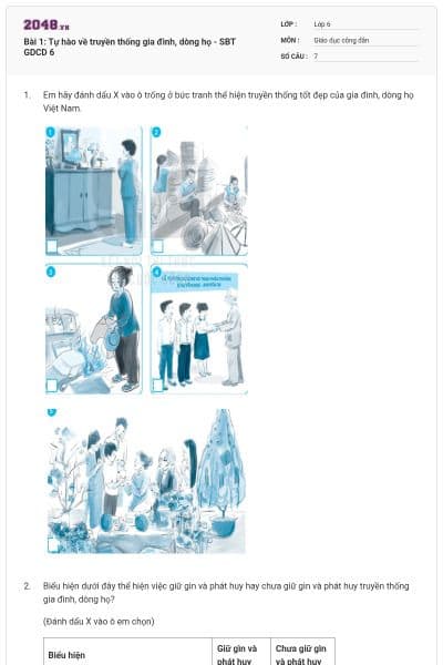 Bài 1: Tự hào về truyền thống gia đình, dòng họ - SBT GDCD 6