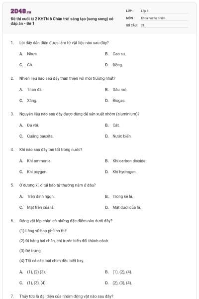 Đề thi cuối kì 2 KHTN 6 Chân trời sáng tạo (song song) có đáp án - Đề 1