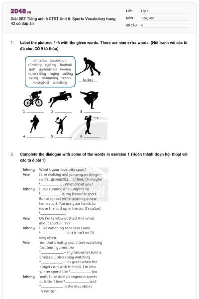 Giải SBT Tiếng anh 6 CTST Unit 6: Sports Vocabulary trang 42 có đáp án