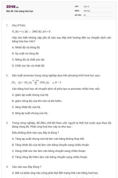 Bài 38: Cân bằng hóa học