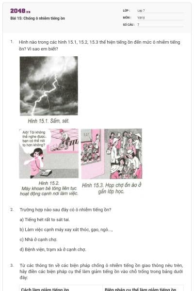Bài 15: Chống ô nhiễm tiếng ồn