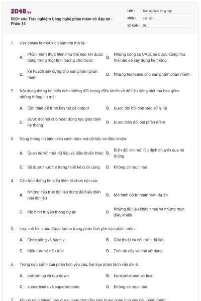 500+ câu Trắc nghiệm Công nghệ phần mềm có đáp án - Phần 14