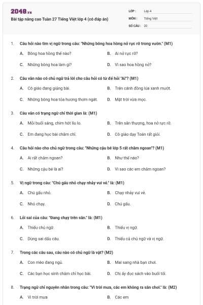 Bài tập nâng cao Tuần 27 Tiếng Việt lớp 4 (có đáp án)