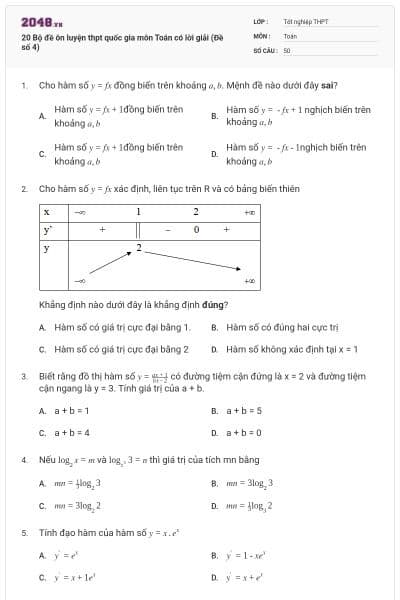 20 Bộ đề ôn luyện thpt quốc gia môn Toán có lời giải (Đề số 4)