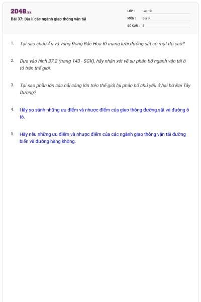 Bài 37: Địa lí các ngành giao thông vận tải