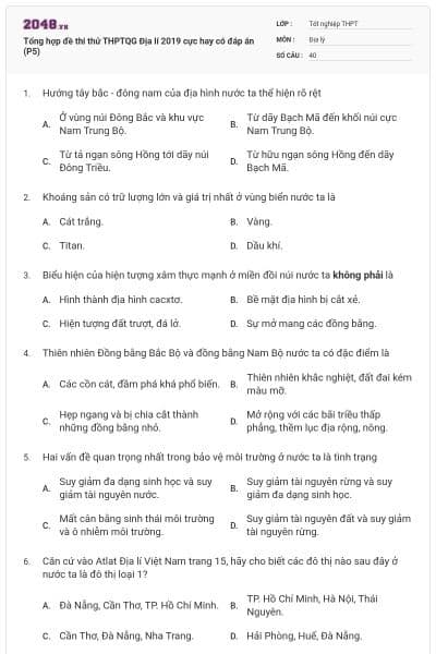 Tổng hợp đề thi thử THPTQG Địa lí 2019 cực hay có đáp án (P5)