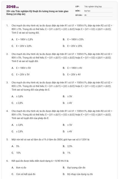 20+ câu Trắc nghiệm Kỹ thuật đo lường trong an toàn giao thông (có đáp án)