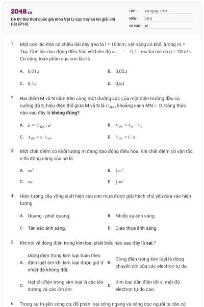 Đề thi thử thpt quốc gia môn Vật Lí cực hay có lời giải chi tiết (P14)