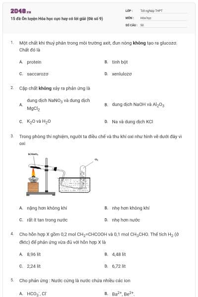 15 đề Ôn luyện Hóa học cực hay có lời giải (Đề số 9)