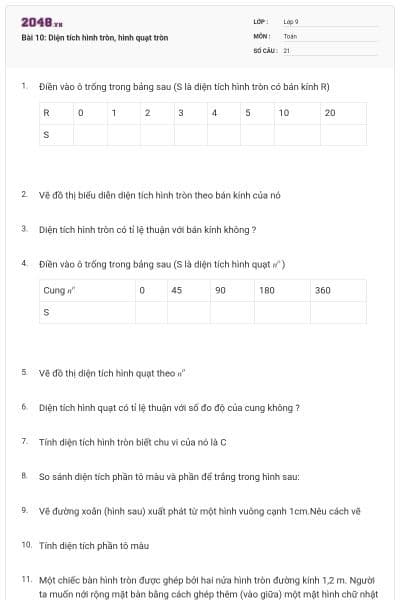 Bài 10: Diện tích hình tròn, hình quạt tròn