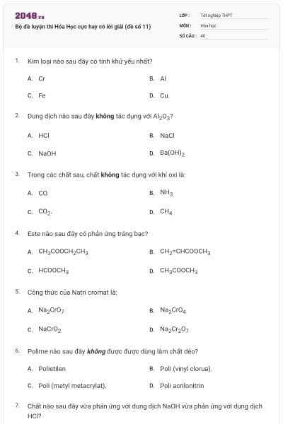 Bộ đề luyện thi Hóa Học cực hay có lời giải (đề số 11)