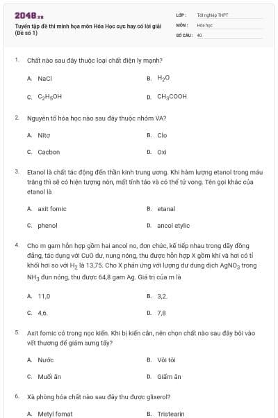 Tuyển tập đề thi minh họa môn Hóa Học cực hay có lời giải (Đề số 1)