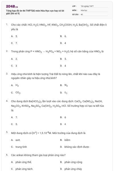 Tổng hợp đề ôn thi THPTQG môn Hóa Học cực hay có lời giải (Đề số 9)