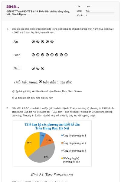 Giải SBT Toán 8 KNTT Bài 19. Biểu diễn dữ liệu bằng bảng, biểu đồ có đáp án