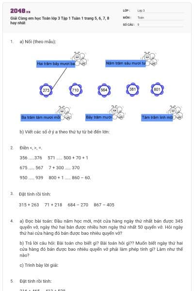 Giải Cùng em học Toán lớp 3 Tập 1 Tuần 1 trang 5, 6, 7, 8 hay nhất