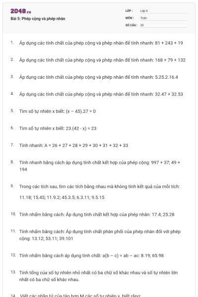 Bài 5: Phép cộng và phép nhân