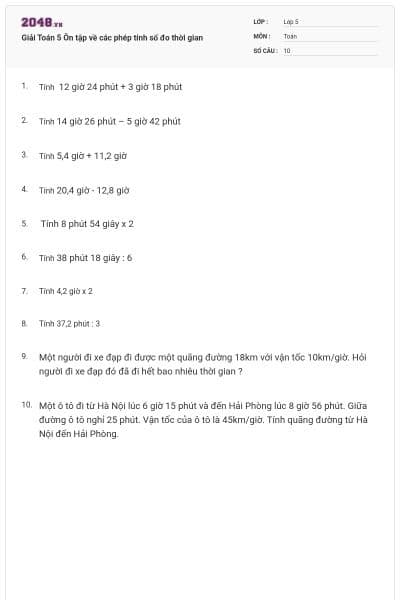 Giải Toán 5 Ôn tập về các phép tính số đo thời gian