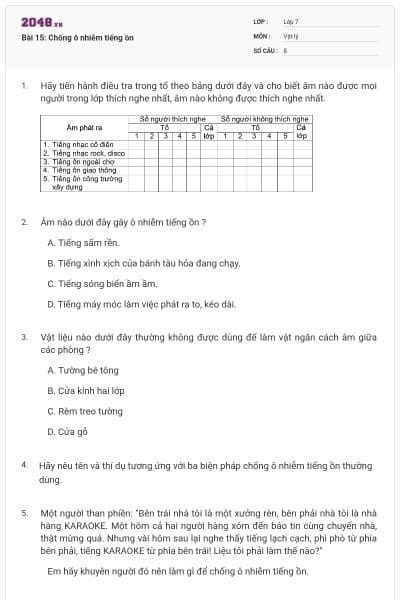 Bài 15: Chống ô nhiễm tiếng ồn