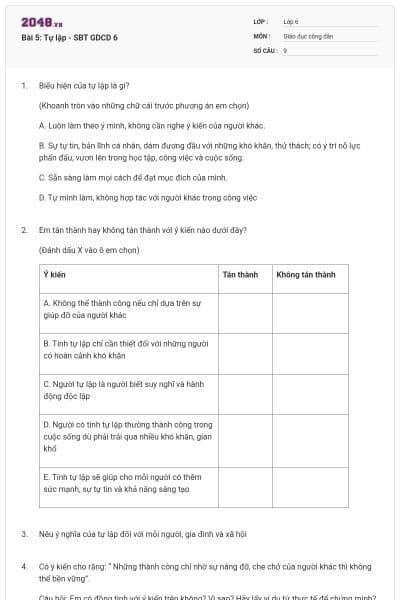 Bài 5: Tự lập - SBT GDCD 6