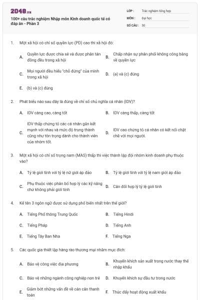 100+ câu trắc nghiệm Nhập môn Kinh doanh quốc tế có đáp án - Phần 3