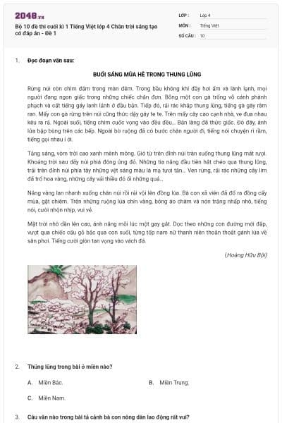 Bộ 10 đề thi cuối kì 1 Tiếng Việt lớp 4 Chân trời sáng tạo có đáp án - Đề 1