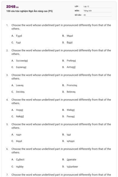 100 câu trắc nghiệm Ngữ Âm nâng cao (P5)