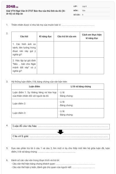 Giải VTH Ngữ Văn 8 CTST Bức thư của thủ lĩnh da đỏ (Xi-át-tô)  có đáp án