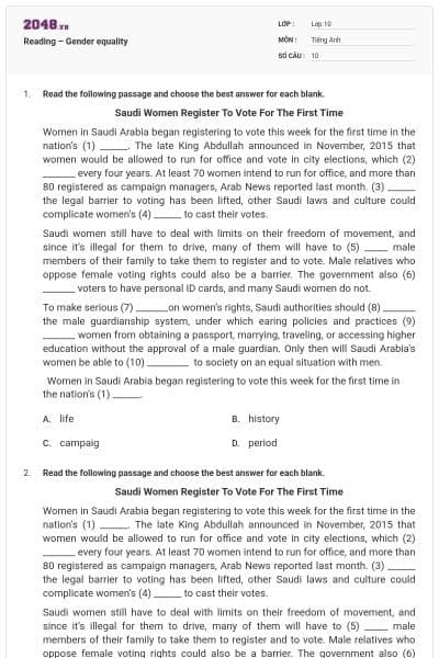 Reading – Gender equality