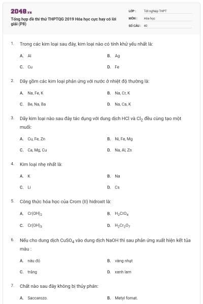 Tổng hợp đề thi thử THPTQG 2019 Hóa học cực hay có lời giải (P8)