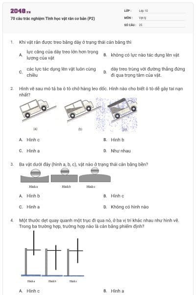 70 câu trắc nghiệm Tĩnh học vật rắn cơ bản (P2)
