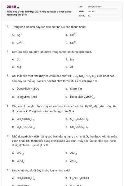 Tổng hợp đề thi THPTQG 2019 Hóa học mức độ vận dụng - vận dụng cao (14)