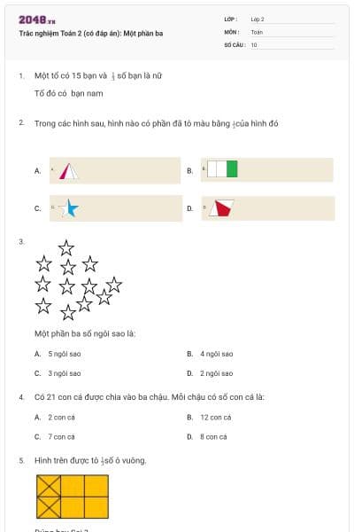 Trắc nghiệm Toán 2 (có đáp án): Một phần ba
