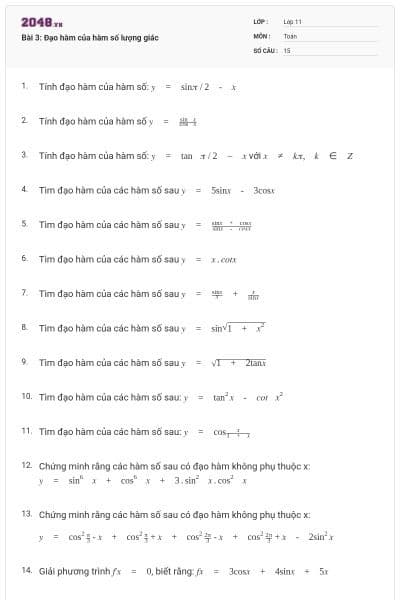 Bài 3: Đạo hàm của hàm số lượng giác