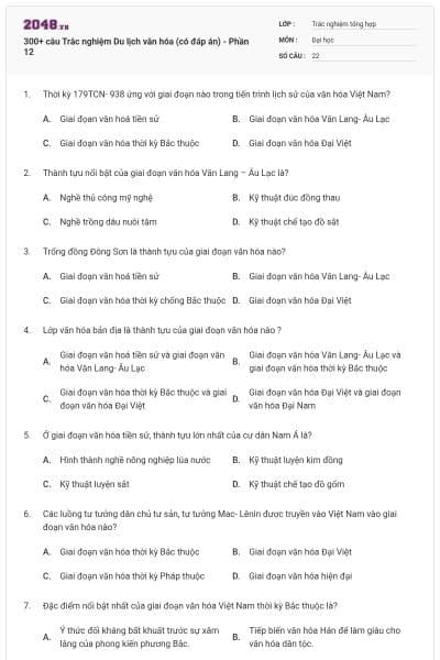 300+ câu Trắc nghiệm Du lịch văn hóa (có đáp án) - Phần 12