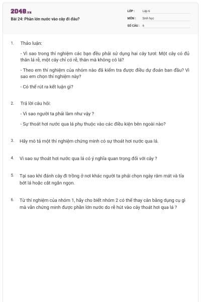 Bài 24: Phần lớn nước vào cây đi đâu?