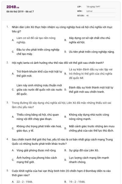 Đề thi thử 2019 - Đề số 7