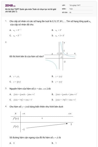 Đề thi thử THPT Quốc gia môn Toán có chọn lọc và lời giải chi tiết (Đề 7)