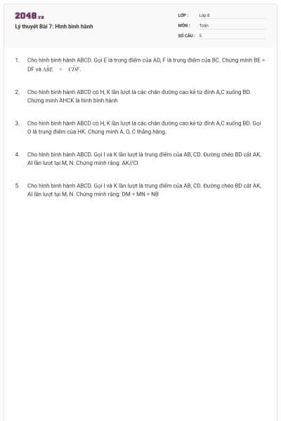 Lý thuyết Bài 7: Hình bình hành