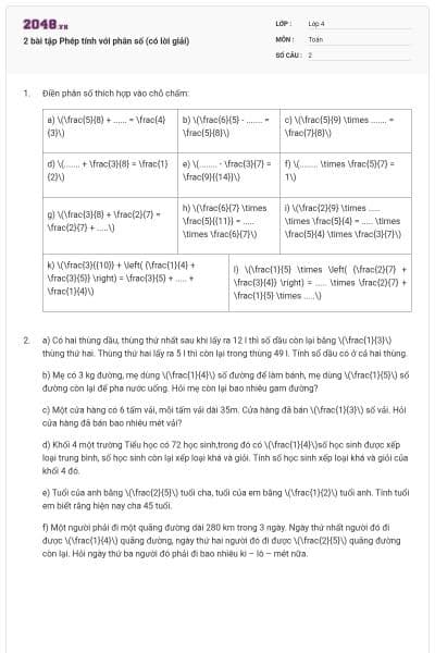2 bài tập Phép tính với phân số (có lời giải)