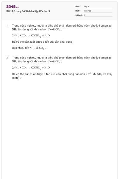 Bài 11.3 trang 14 Sách bài tập Hóa học 9