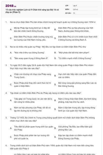 15 câu trắc nghiệm Lịch sử 9 Chân trời sáng tạo Bài 16 có đáp án (Phần 5)