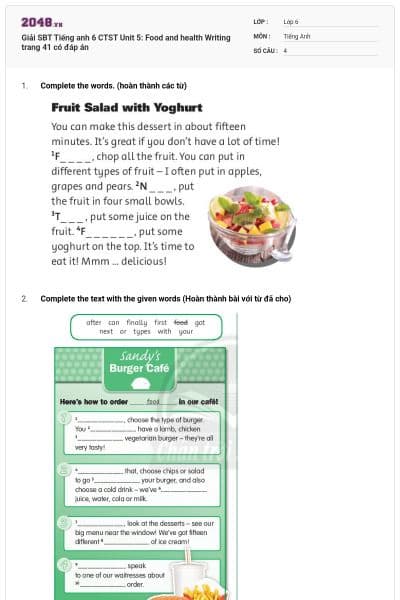 Giải SBT Tiếng anh 6 CTST Unit 5: Food and health Writing trang 41 có đáp án
