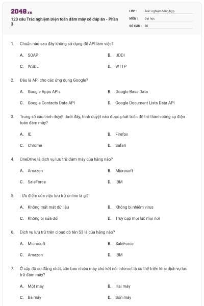 120 câu Trắc nghiệm Điện toán đám mây có đáp án - Phần 3