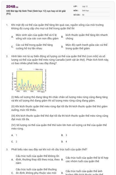 440 Bài tập Hệ Sinh Thái (Sinh học 12) cực hay có lời giải (P2)
