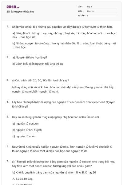 Bài 5: Nguyên tố hóa học