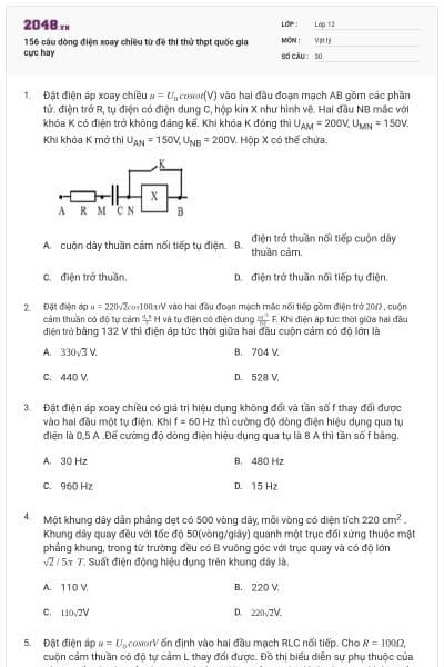 156 câu dòng điện xoay chiều từ đề thi thử thpt quốc gia cực hay