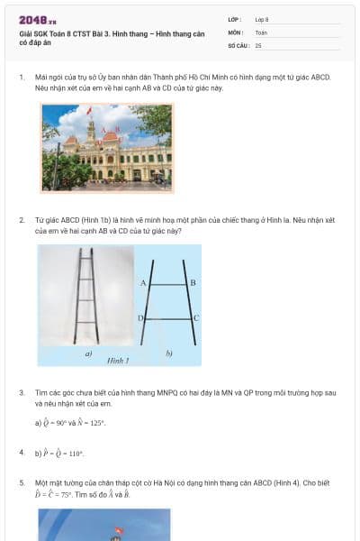 Giải SGK Toán 8 CTST Bài 3. Hình thang – Hình thang cân có đáp án