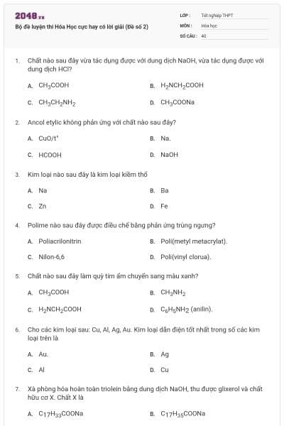 Bộ đề luyện thi Hóa Học cực hay có lời giải (Đề số 2)