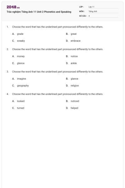 Trắc nghiệm Tiếng Anh 11 Unit 2 Phonetics and Speaking